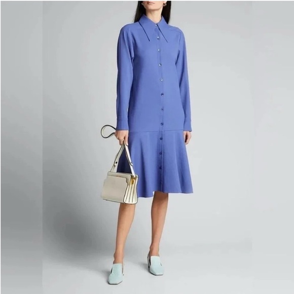 NWT $758 Tibi Blue Long Sleeve A-Line Shirt Dress size XS Overissed